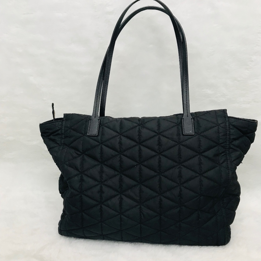 Kate Spade Black Quilted Tote Bag Shoulder Zipper - Picture 3 of 8